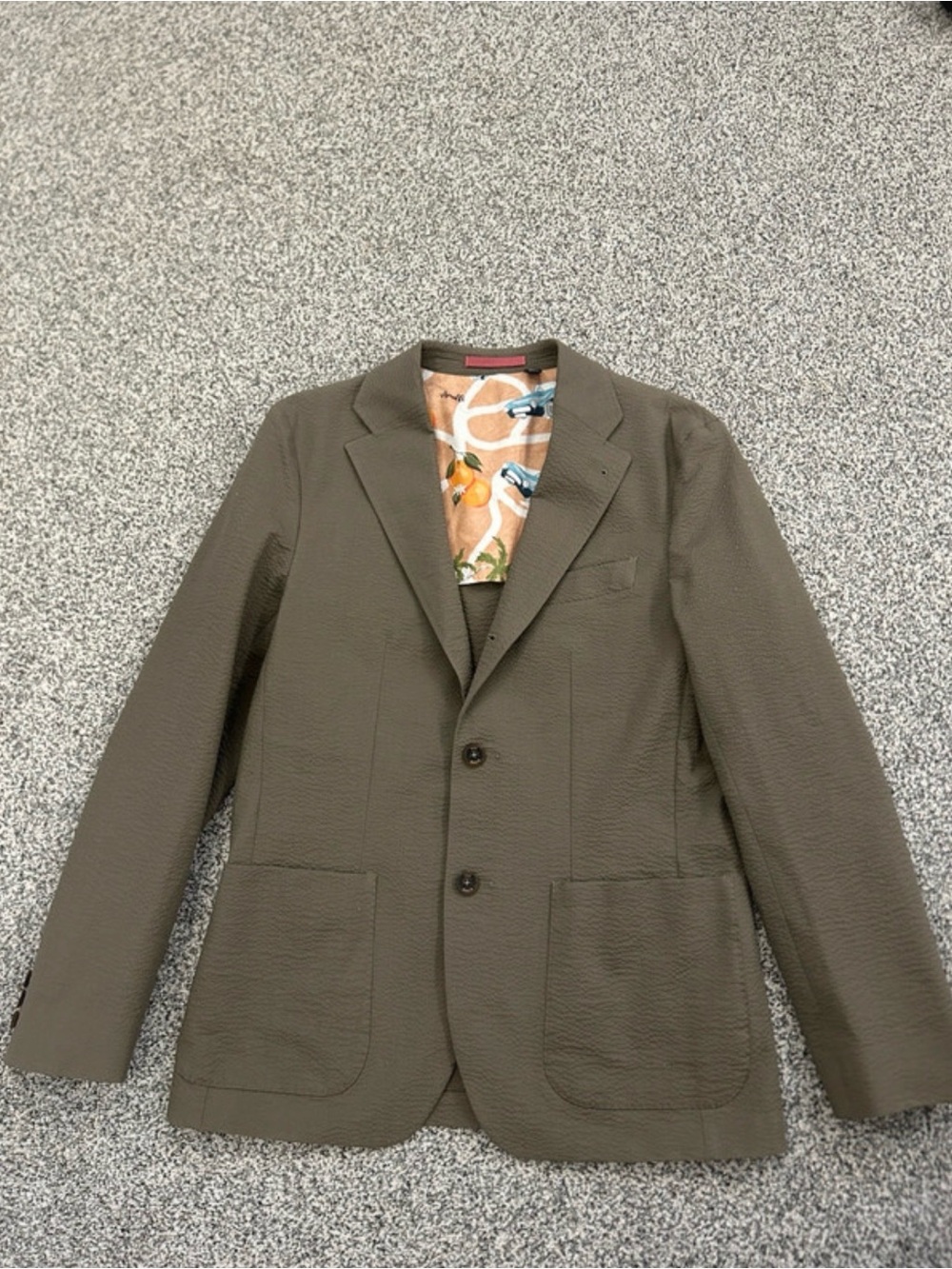 Ted Baker Olive Green Textured Men's Blazer with Printed Lining